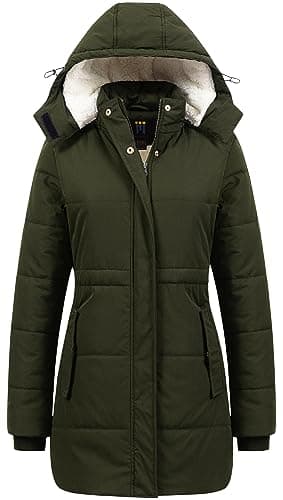 CREATMO US Ladies Long Maxi Puffy Coat Warm Winter Coats Parka Dress Bubble Jacket Fashion Snow Outerwear Army Green 2XL