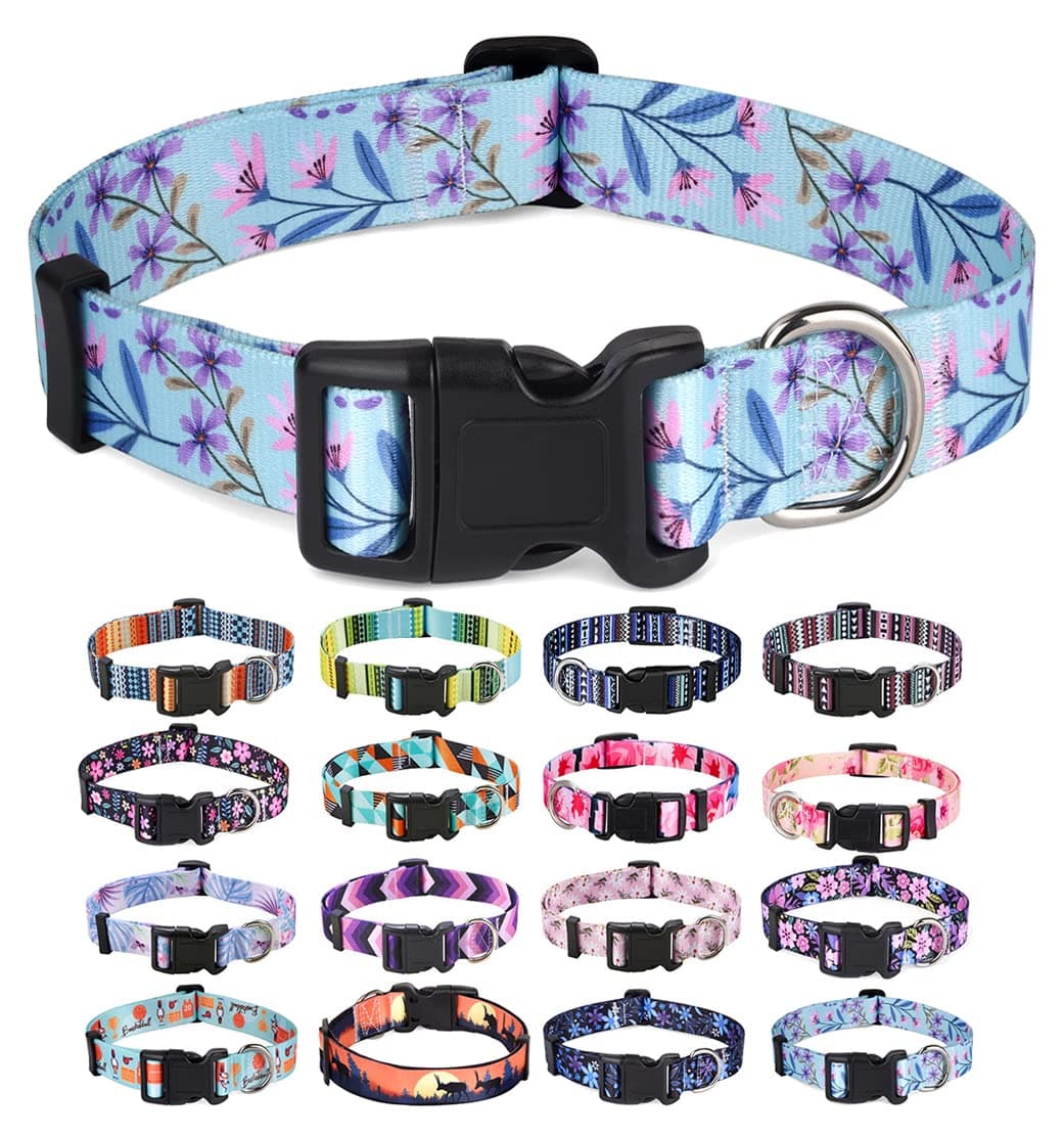 Mihqy Dog Collar with Bohemia Floral Tribal Geometric Patterns - Soft Ethnic Style Collar Adjustable for Small Medium Large Dogs(Floral Purple,XS)