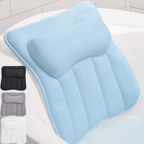 GORILLA GRIP Bath Pillow for Tub 6 Strong Suction Cups 4D Mesh FlexComfort Headrest for Neck Head and Back Support Luxury Machine Washable Pillows Bathtub Accessories Spa Gifts for Women Blue