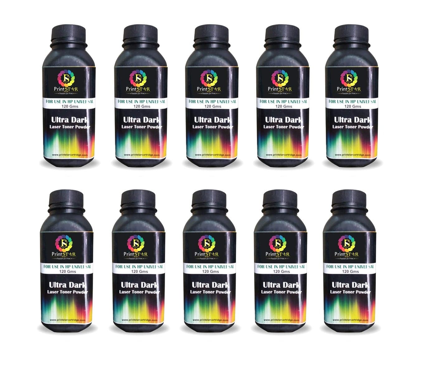 Print Star Black Toner Powder Universal Compatibility for HP Cartridge Printers Compatible Model 12A/15A/49A/53A/05A/80A/55A/42A/51A/96A/16A/82X/43X (Pack of 10)