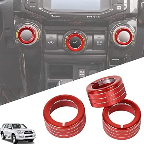 JeCar 4Runner Air Conditioning Switch Knob Cover Aluminum Alloy 4Runner Accessory Decoration Trim for Toyota 4Runner 2010 2011 2012 2013 2014 2015 2016 2017 2018 2019 Red 3Pcs