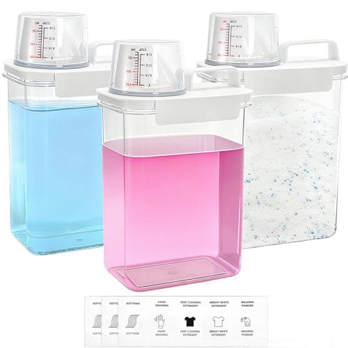 Covzoe 3 Pack Laundry Detergent Dispenser, 61 Oz Plastic Liquid Laundry Soap Containers with 15 Removable Labels, Clear Fabric Softener Dispenser Laundry Powder Holder for Laundry Room