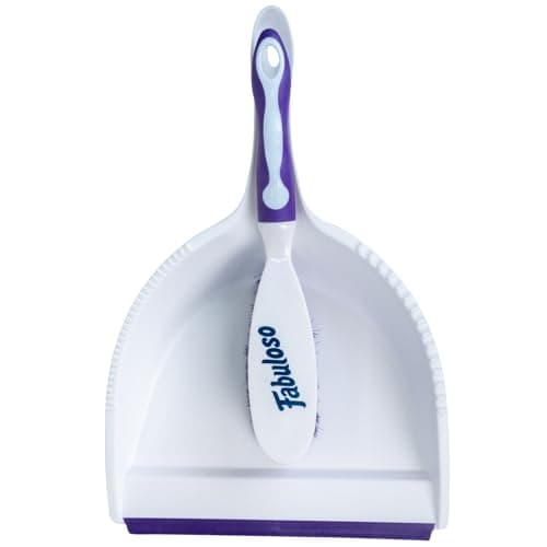 Fabuloso Brush and Dustpan Set, Compact Hand Broom Floor Sweeper with Snap-Together Storage and Hanging Hole, Quick Sweeping for Kitchen, Bathroom, Office and Car, White & Purple