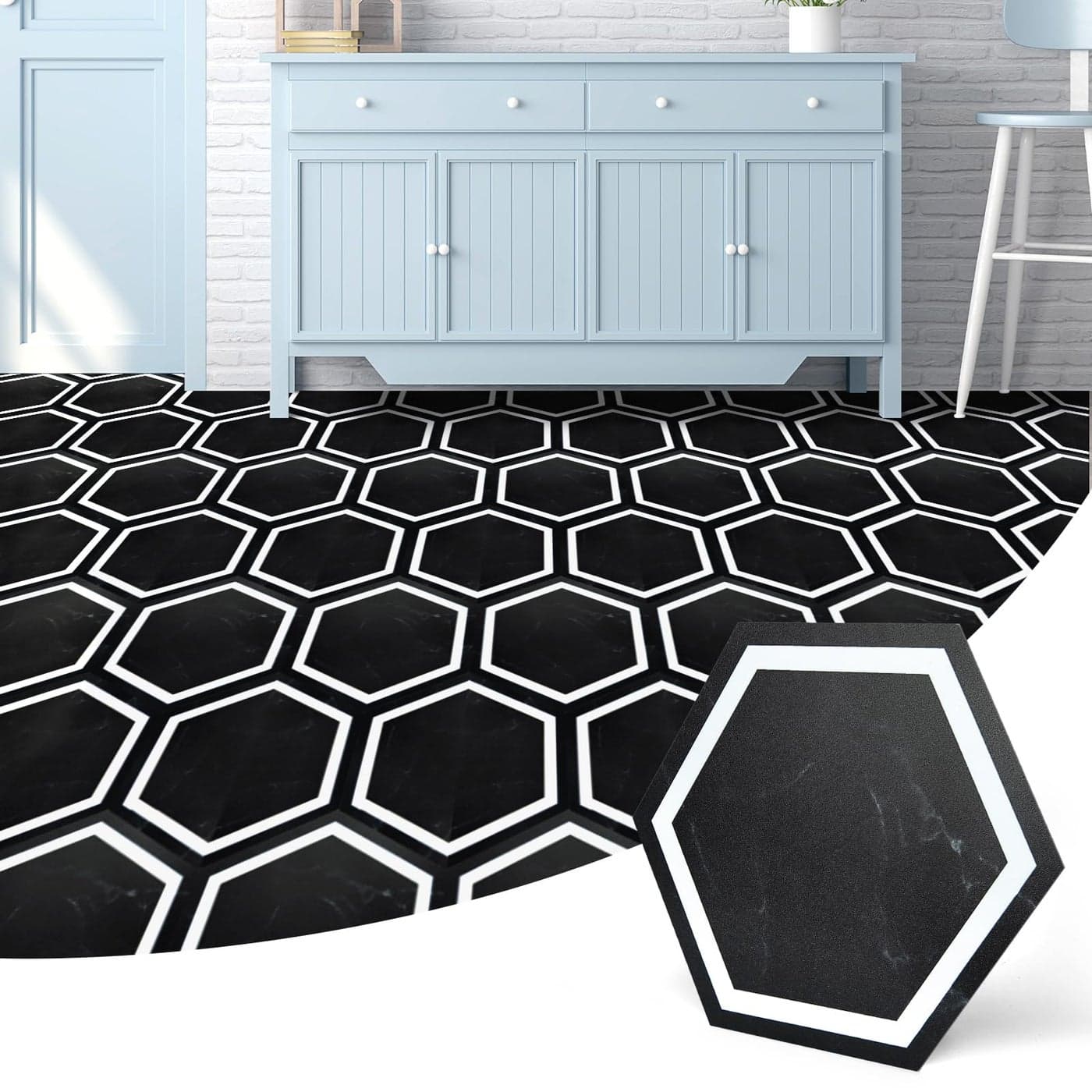 Art3d 30Pack Hexagon Peel and Stick Flooring Tile Marble Look Self Adhesive Waterproof Vinyl Floor Tile for Kitchen Bathroom Living Room Bedroom 118 x 102 Black Marble