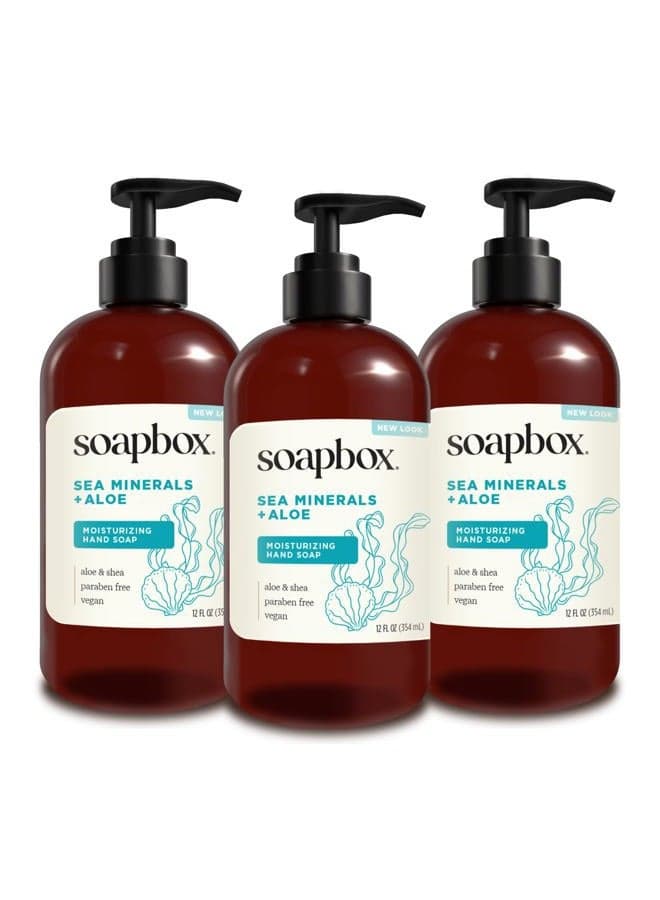 Liquid Hand Soap, Sea Minerals & Blue Iris - Hand Soap for Bathroom and Kitchen, 12oz Pump Bottles (Pack of 3)