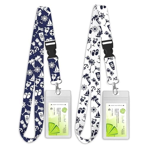 Limeloot 2-Pack Cruise Lanyard for Ship Cards | Silky Soft Cruise Lanyards with ID Holder and Detachable Buckle | Waterproof Cruise Ship Card Holder | Navy Blue and White Set