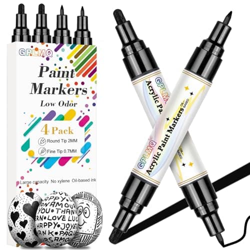 GPLMQ Black Paint Pens 4 Pack Dual Tip Acrylic Paint Markers 07mm 3mm NonToxic WaterBased Black Markers for Art Painting Stone Ceramic Glass Wood Fabric Metal DIY Crafts