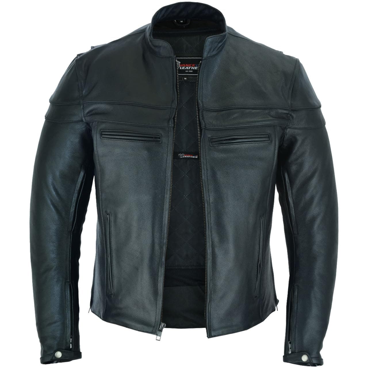 Vance Leathers Mens Premium Leather Motorcycle Racer Jacket with Vents Reflective Piping and CCW Pockets XL