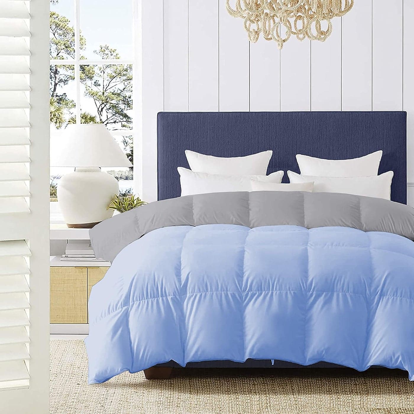 Indian Kingdom 500 GSM Winter Proof Comforter Premium Collection Quilted Revesible Comforter 92 x 106 Inches233cm x 269cm King Size ComforterSilverSky Blue