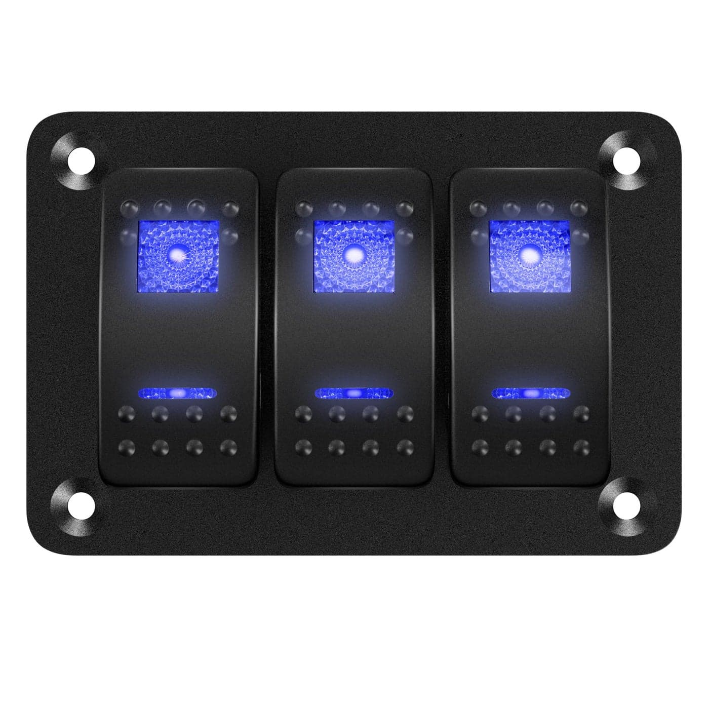 DaierTek Marine Switch Panel Waterproof 12V 3 Gang Rocker Switch Panel Blue LED Light Toggle Switch Aluminum Panel PreWired for Car Truck Boat RV UTV ATV RZR
