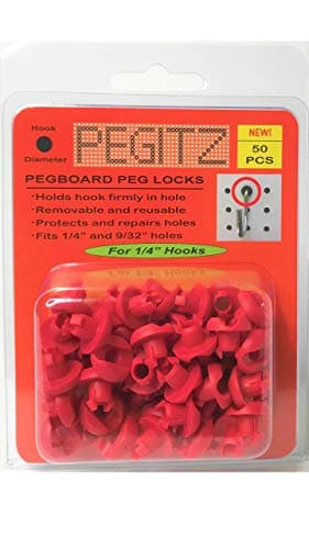 Pegitz Pegboard Peg Locks 50PCS (1/4 inch, Red)