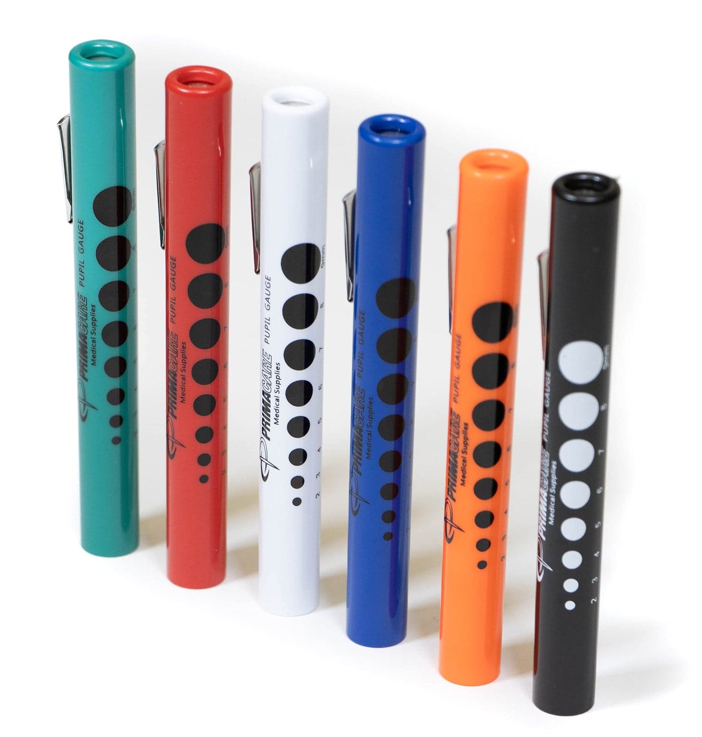 Primacare DL9224 Pack of 6 Disposable Diagnostic Penlight with Imprinted Pupil Gauge Lightweight and Moulded Plastic Body Medical Pen Light for Nurse Student Doctors EMT Multicolor