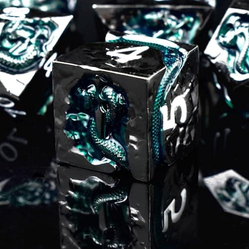 RULE DICE Metal DND Dice Set with Serpents Cunning Design 7 Polyhedral Solid DD Dice Balanced Metal Dice for Dungeons and Dragons RPG Role Playing Games