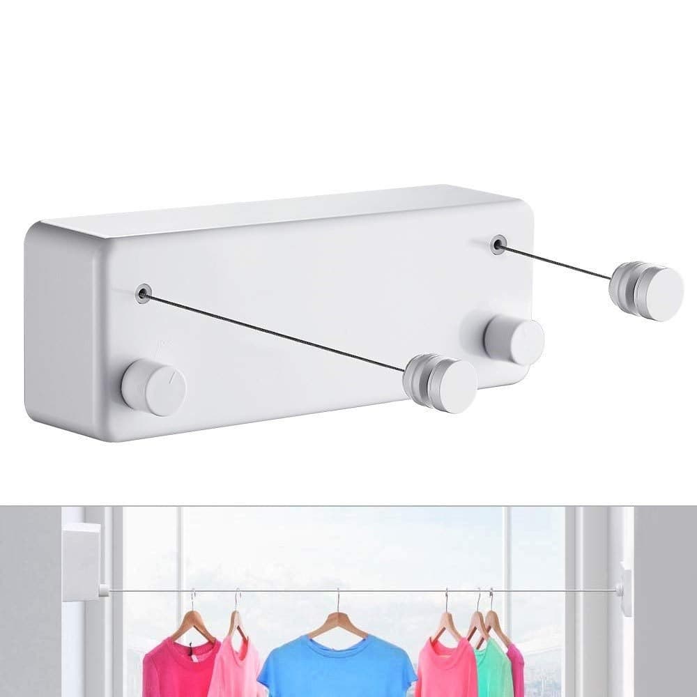 Retractable ClotheslineClothes Line Retracting IndoorClothes Drying LineDouble Retractable Clothes Lines for Hanging Clothes Outdoor with 138 Ft Steel Wire Clothing LineLaundry Line White