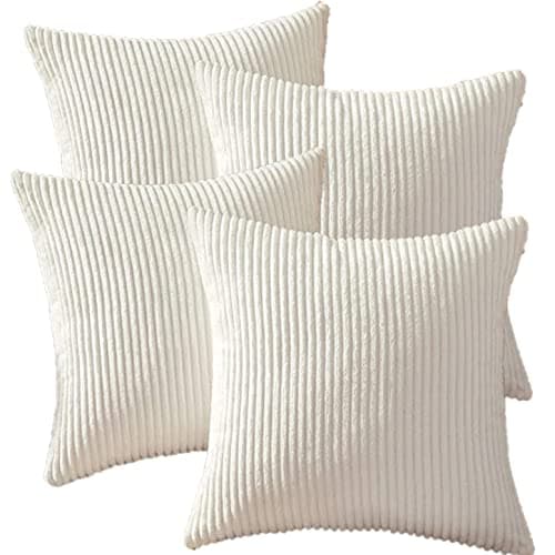 Guffaw / Corduroy/Stripped/Luxury 340 TC Cushion Covers Standard Size 16"X16" Inches (Creamy Cheese, 5)
