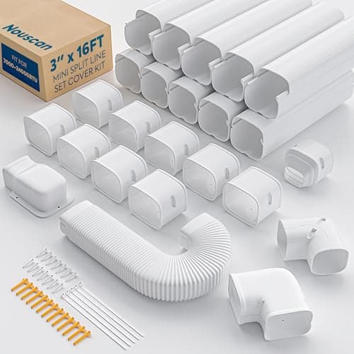 Nouscan 3" 16Ft Mini Split Line Set Cover with Flexible Duct, Upgrade PP Decorative Minisplit Lineset Cover Kit, Paintable for Mini Split, Air Conditioner, Central AC, HVAC and Heat Pumps, White