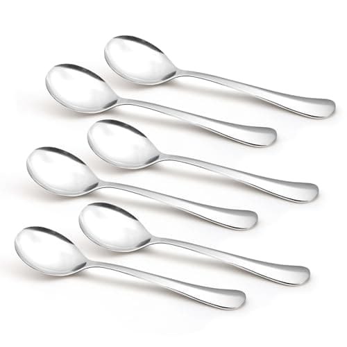 Bergner BE Essentials Baguette Stainless Steel 6 Pcs Soup Spoon Set, 17cm Long Soup Spoon, Non-Magnetic Premium Spoons for Home and Kitchen, Easy to Clean, Modern Aesthetics, 2.5mm Thickness - Silver
