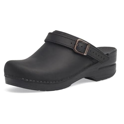 Dansko Ingrid Sling Back Mule Clog for Women - Anti-Fatigue Rocker Bottom Promotes Forward Foot Motion - Premium Leather Uppers for Long-Lasting Wear Black 5.5-6 M US