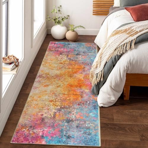 Lahome Modern Abstract Runner Rug 2x6 Colorful Runners for Hallways Non Skid Laundry Room Rug Washable Carpet Runner Rainbow Soft Non Slip Indoor Throw Runner for Bedroom Kitchen Bathroom