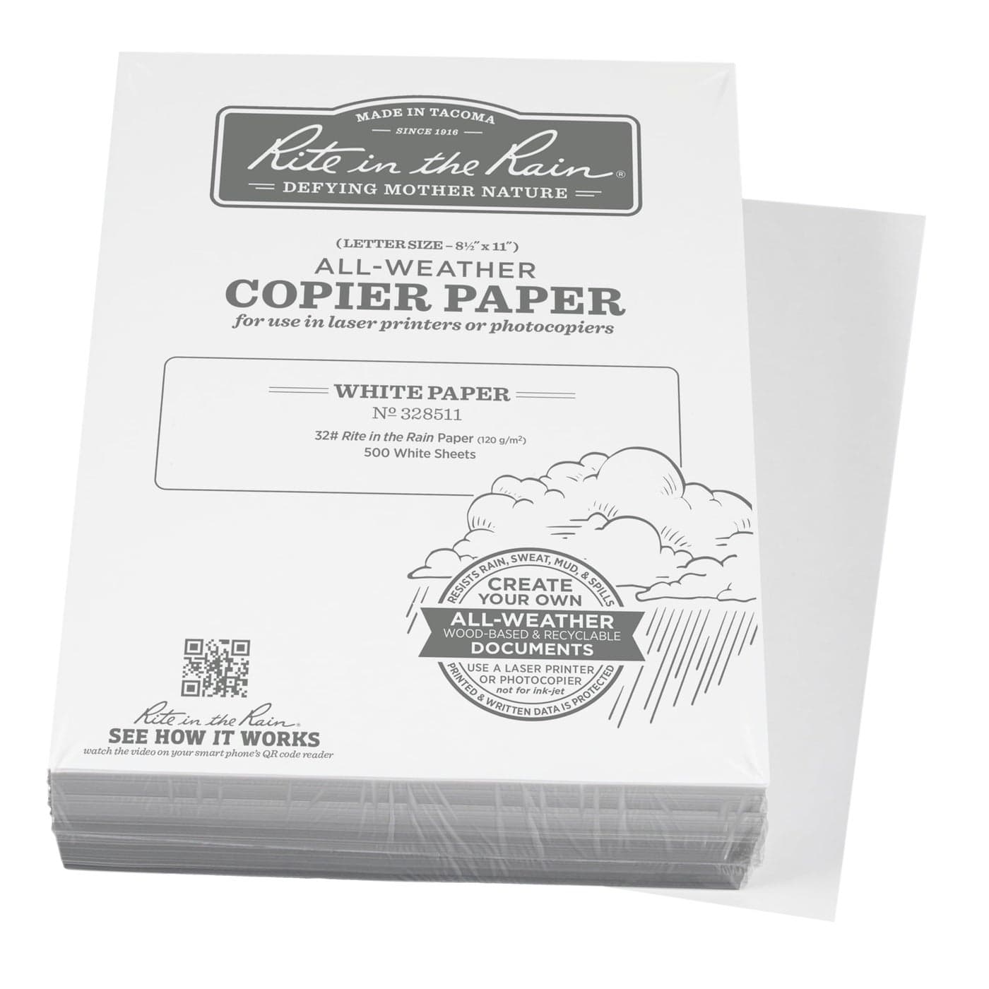 Rite In The Rain Weatherproof Bulk Copier Paper 85 x 11 32 White 500 Sheet Pack No 328511