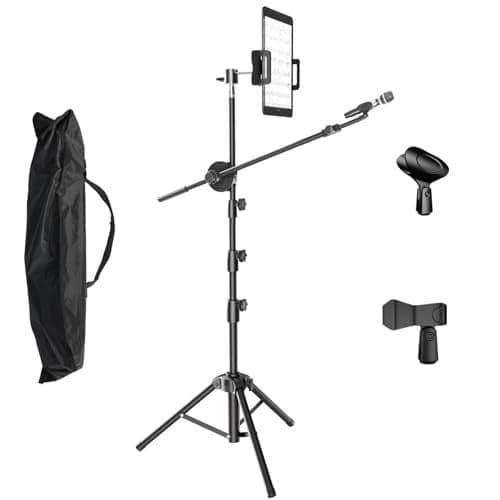 Kereal Microphone Stand Floor Boom Mic Stand with 360° Ball Head Tablet Holder, Two Mic Clips for Singing, Portable Mic stands Adjust Hight From 17” to 83” for Studio, Stage, Karaoke, DJ, Kids