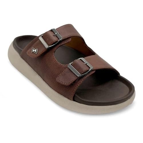 KazarMax Premium ContourX Men's Tan Double Strap Cushioned Footbed Sandal- 10 UK
