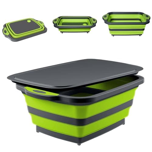 SETOXYX Collapsible BBQ Prep Tub with Lid 3IN1 Foldable Camping Sink Tub with Colander BPAFree Storage Blanket Food Grade Portable Cutting Board for Picnic BBQ Traveling Kitchen