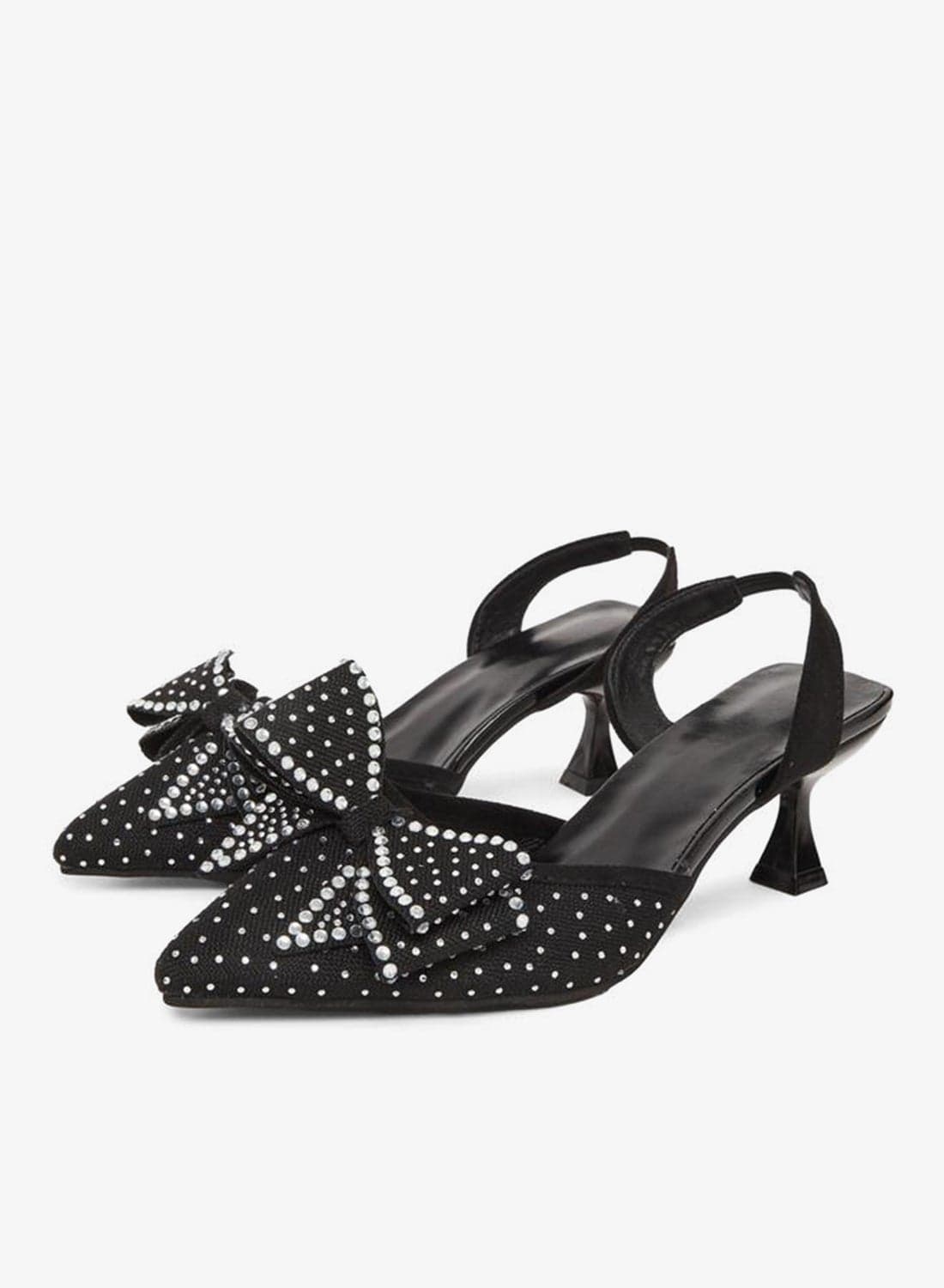 Women Black Slingback Kitten Heel Sandals