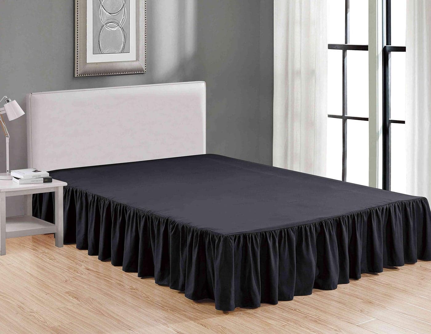 Sheets Beyond Wrap Around Solid Microfiber Luxury Hotel Quality Fabric Bedroom Gathered Ruffled Bedding Bed Skirt 14 Inch Drop King Black