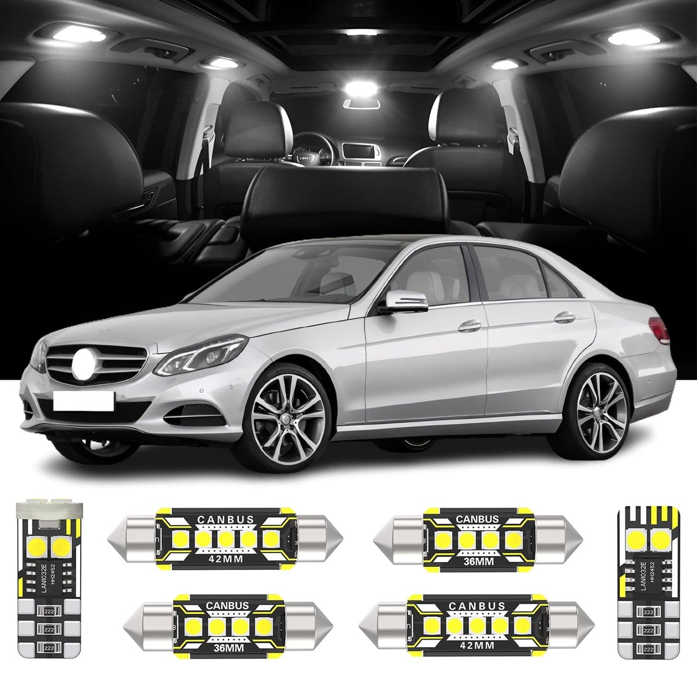 22 Pieces Benz LED Interior Lights Kit for Mercedes Benz EClass W212 S212 C207 Sedan Wagon Coupe 2009 2010 2011 2012 2013 2014 2015 2016 White Interior LED Bulbs License Plate Lights Install Tool