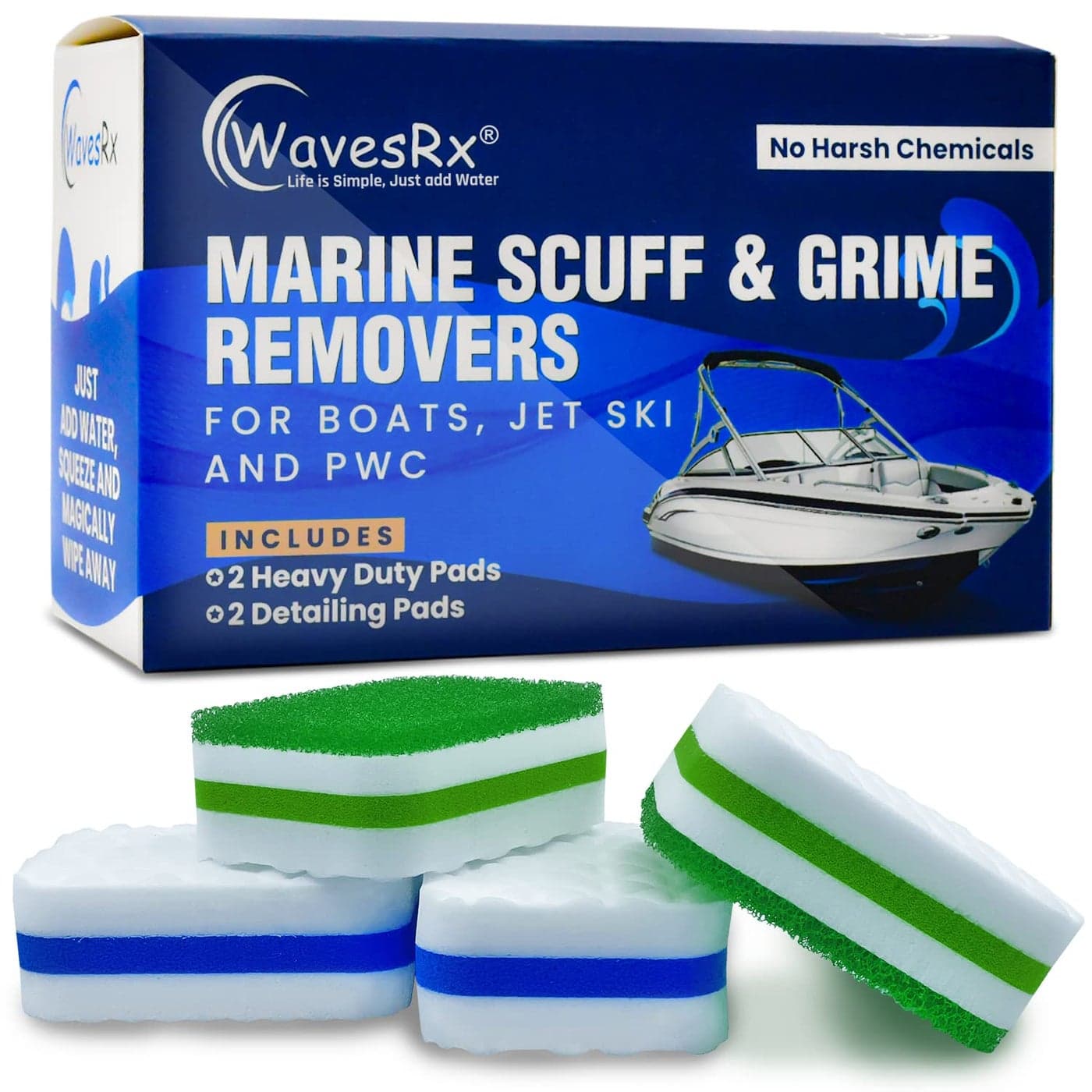 WavesRx Marine Grime & Scuff Remover Pads (Boat Erasers) | Cleaning & Polishing Sponges for Jet Boats & Skis | Boat Accessories, Marine Boat Cleaner Remove Dirt, Deck Marks, Scratches & Black Streaks