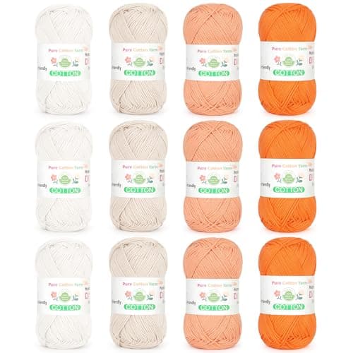 Katech 1OO% Cotton Yarn for Crocheting & Knitting–12-Color of 137 Yards/1.76 oz Baby Cotton Yarn Sport Weight CYC #2-Soft & Breathable-Ideal for Dishcloths, Baby Clothes, Potholders(F)