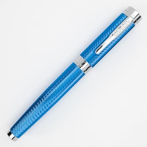 Conklin Herringbone Signature Rollerball Pen Blue with Chrome Trim Elegant Engraved Design Smooth Writing Experience Refillable for LongLasting Use Ideal Gift for Professionals