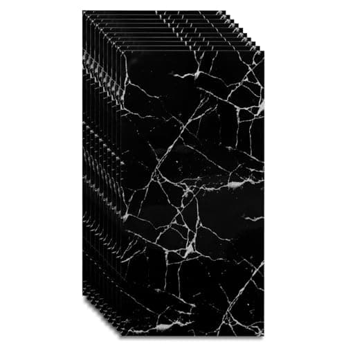 Peel and Stick Backsplash Marble Tiles for Kitchen Bathroom 10 Pieces 236 x 118 PVC Waterproof Wall Backsplash Tiles Bathroom Wall Marble Tile Stickers Black Marble