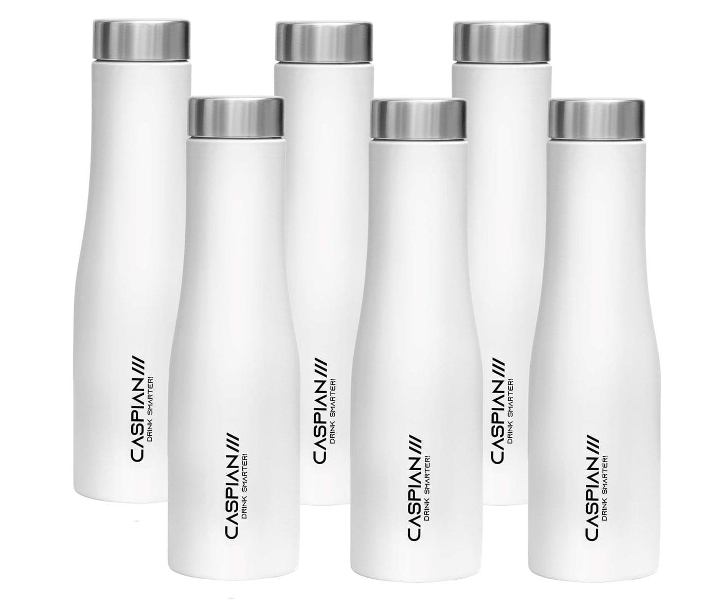 CASPIAN /// Aqua Stainless Steel Water Bottle (White, 1 Litre, Set of 6)| Leak Proof Thunder for Fridge Home Office Travel School Kids Boys Girls Adults Sports Gym Yoga