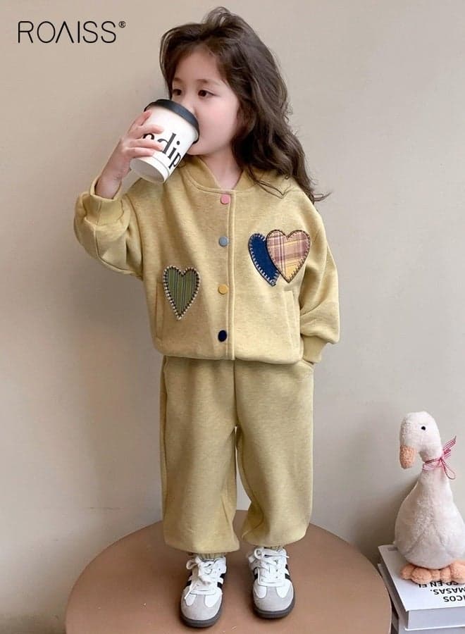 Girls 2 Piece Outfit, Long Sleeve Baseball Jacket and Sweatpants Set with Pockets, Sylish Casual Sweatsuit for Girls, Comfortable Tracksuit with Button Down Jacket and Elastic Waist Pants, Perfect Outfit for Daily Wear, Sports and Outdoor Activities