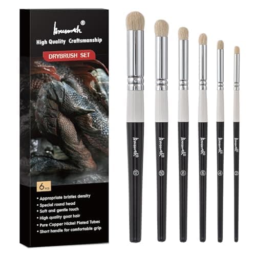 Brusarth Drybrush Set-Hobby Detail Paint Brush Set, 6 Sizes Goat Hair Acrylic Paint Brushes for Tabletop & Wargames Miniature Watercolor Oil Painting, Model for Beginners & Professional