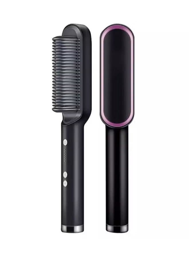 Ceramic Hair Straightener Brush With Tempreature Control Black 33cm