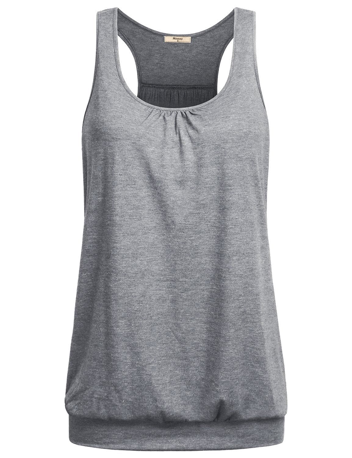 Miusey Racerback Tank Womens Round Neck Sleeveless Relaxed Workout Summer Loose Fit Cotton Yoga Flowy Knit Shirts Tops L Gray