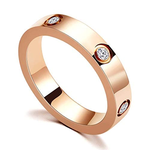 PDWZNBA Love Friendship Ring 18K Gold Silver Rose Plated Cubic Zirconia Stainless Steel Promise Ring Wedding Band Jewelry Birthday Gifts for Women