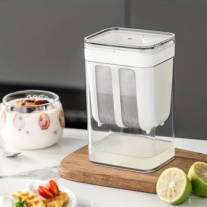VELUZA Hung Curd Strainer Box Curd Maker and Greek Yogurt Maker 1100ml Fine Mesh Strainer with Lid Multifunctional Yoghurt Filter Curd Maker for Home Whey Separator
