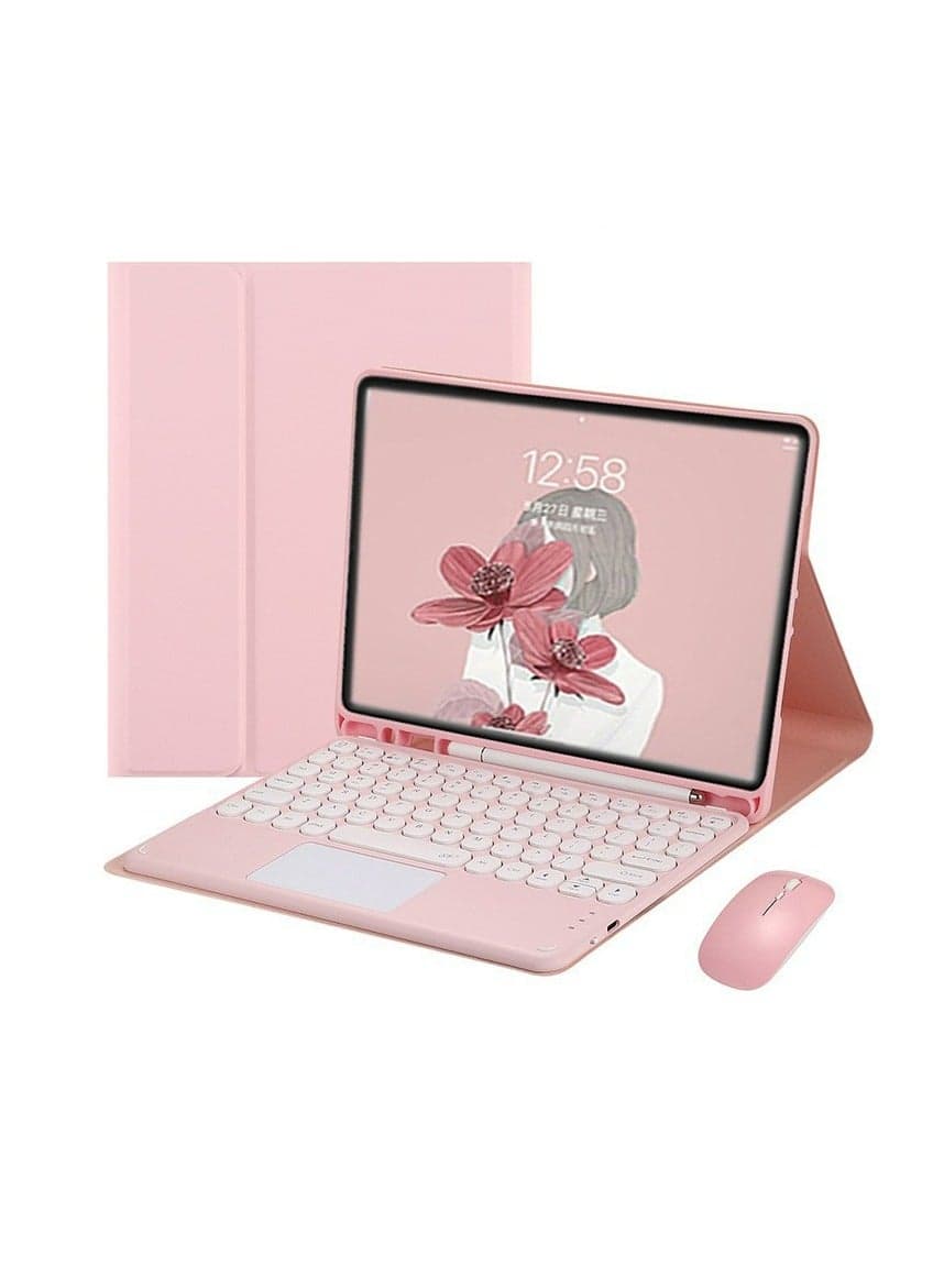 Bilingual keyboard case with mouse for Samsung Tab S9 FE 10.9 inch SM-X510/X516 , touchpad keyboard case retro round keys with mouse cute colorful keyboard built-in touchpad.