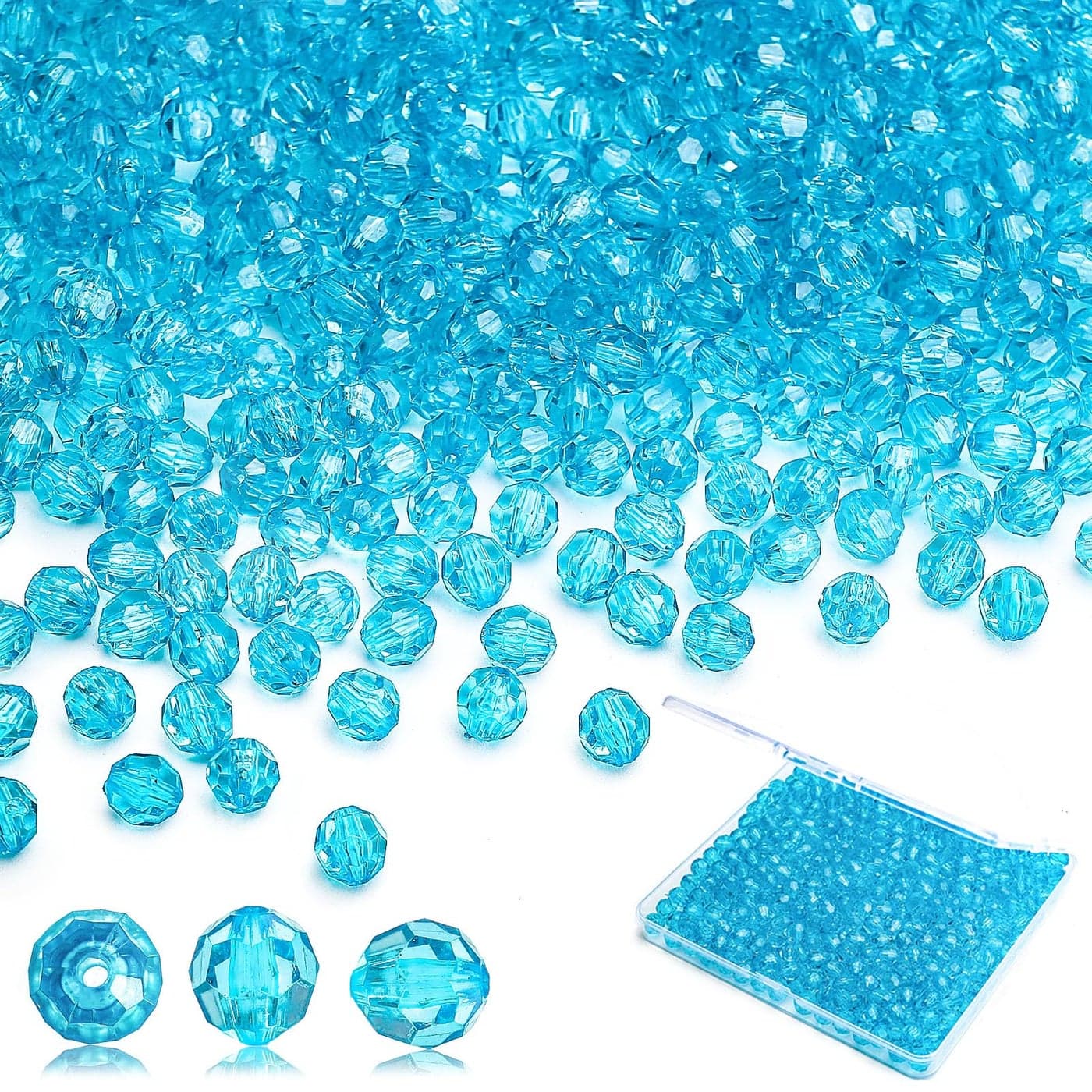 BONNY BOXX 500pcs 8mm Acrylic Faceted Round Crystal Beads Transparent Aquamarine Loose Spacer Craft Beads for DIY Bracelet Necklace Earring Keychain Jewelry Making Bags Decoration