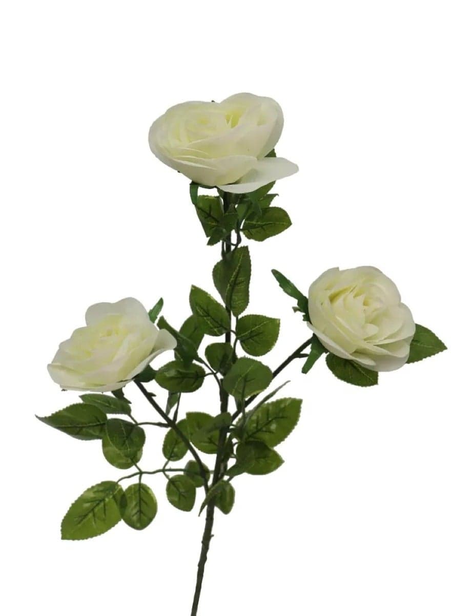 Royal Elegance: 3 Heads Real Touch Rose Flowers White