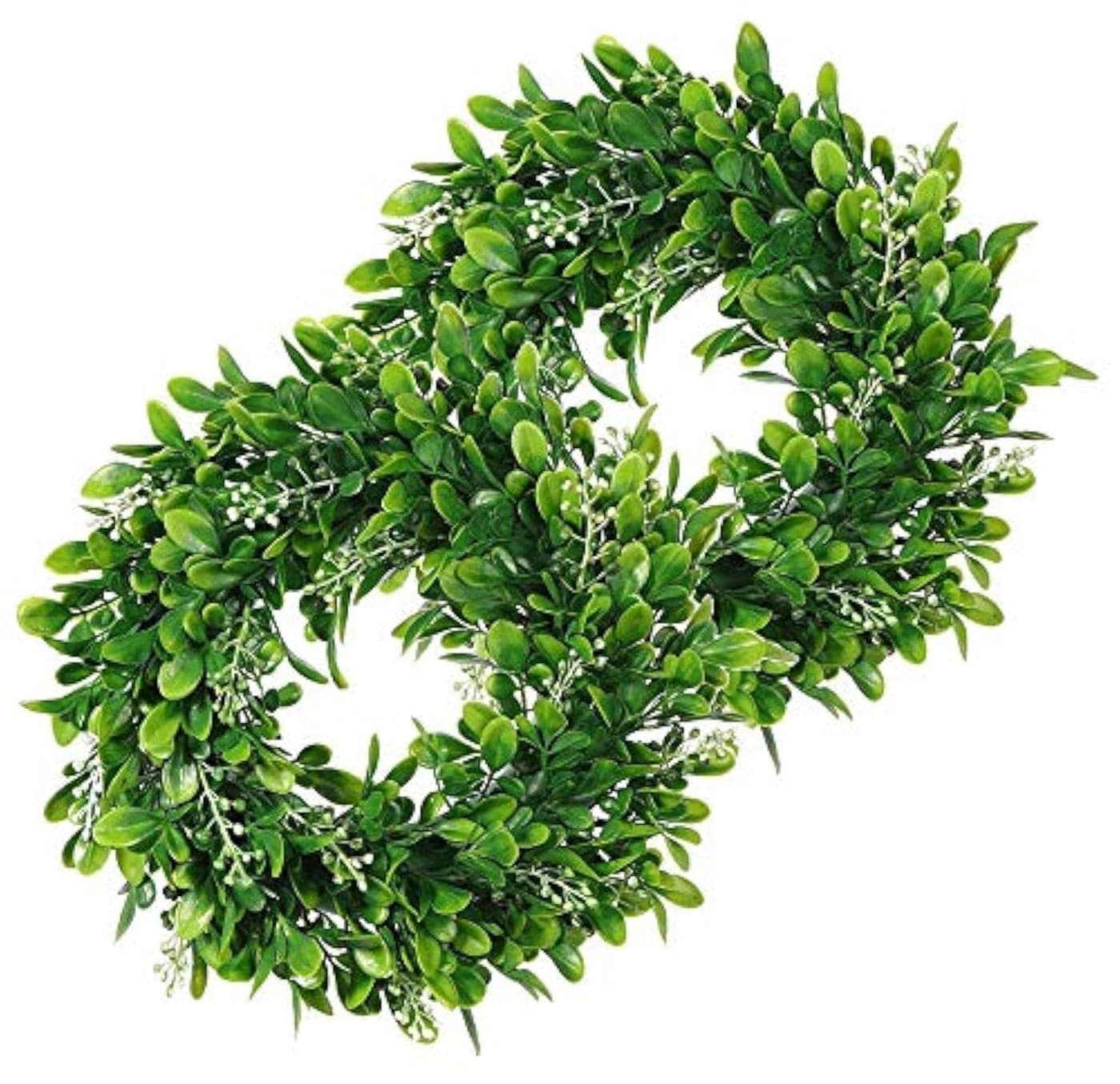 LSKYTOP 2 Pcs Boxwood Wreath Round Wreath Artificial Wreath Green Leaves Wreath Door Wall Window Decoration11InchPC