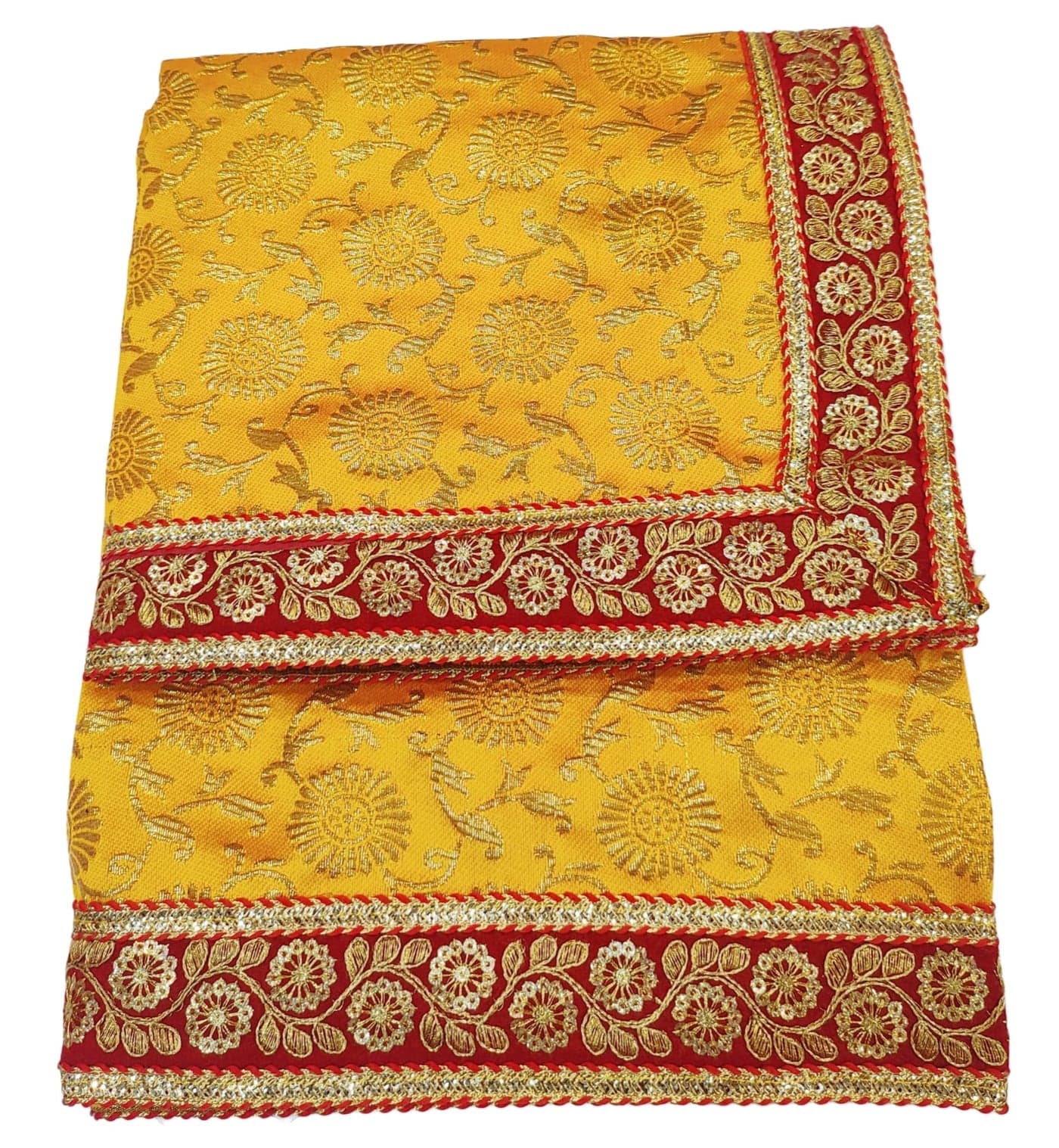 Navti Creations Brocade Puja aasan for God Mandir/Temple/Chowki Cover for Diwali, Navratri, karwa chauth and Various Puja Rituals with Embroidery Border (Pack of 1) 1.20 metre × 1.20 metre (Yellow)