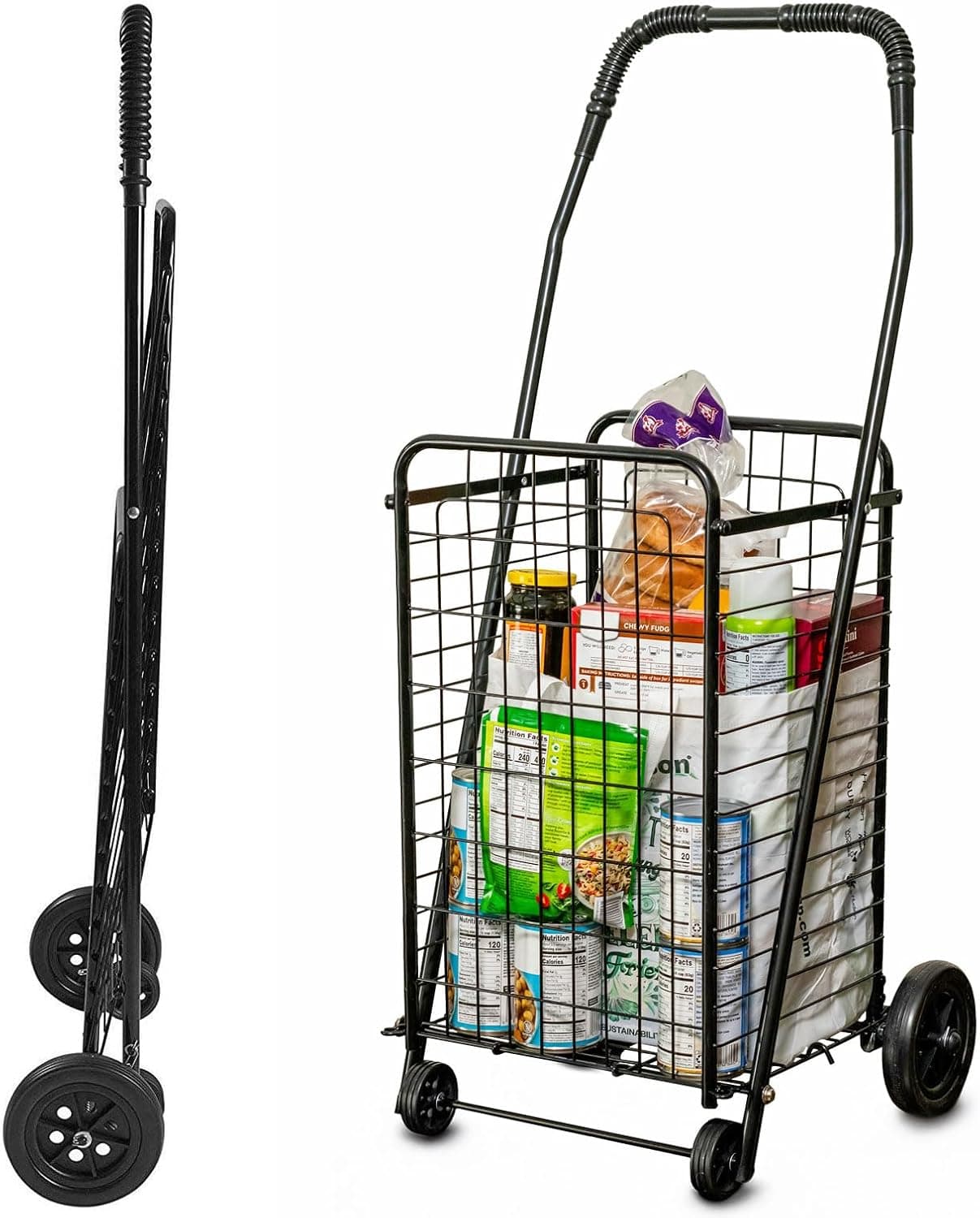 DMI Utility Cart with Wheels to be used for Shopping Grocery Laundry and Stair Climber Cart Weighs 75 Pounds but holds up to 90 Pounds Compact and Foldable Black