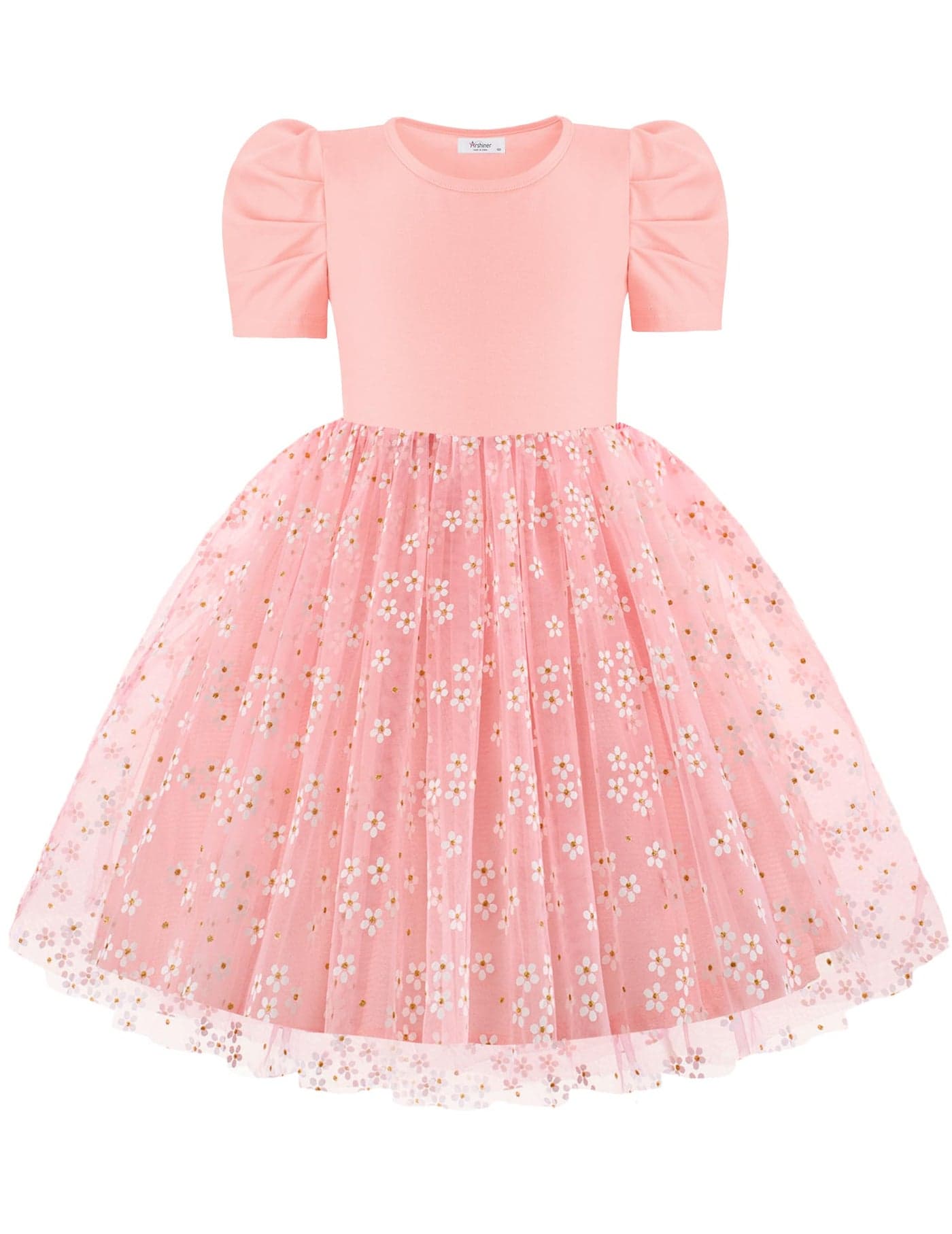 Arshiner Toddler Tutu Dresses Summer Puff Sleeve Tulle Easter Wedding Flower Party Formal Girl Dress Pink Daisy 5t