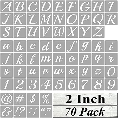 2 Inch Alphabet Letter Stencils for Painting 70 Pack Letter and Number Stencil Templates with Signs for Painting on Wood Reusable Cursive Letters Stencils for Chalkboard Wood Signs Wall Art