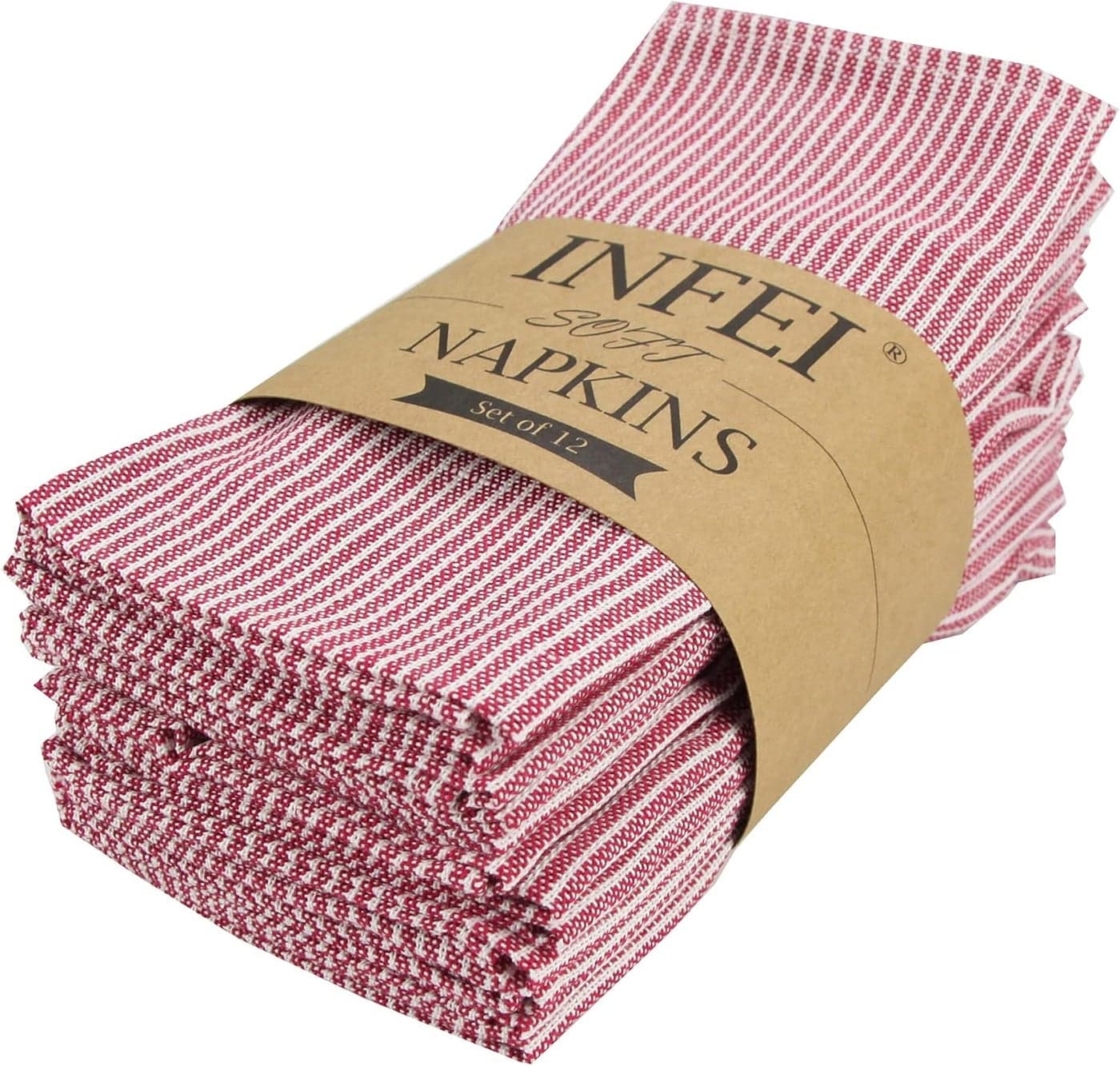 Narrow Striped Cotton Linen Blended Dinner Cloth Napkins Set of 12 40 x 30 cm for Christmas Parties Events Home Use Red